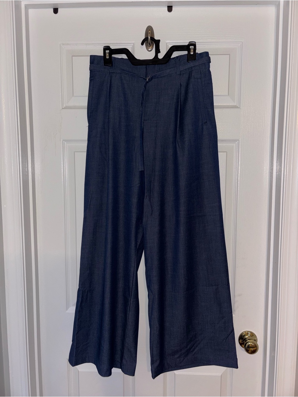 Zara Navy Wide-Leg Linen-Blend Pants